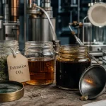 Extraction végétale par CO₂ supercritique et macération, bocaux et extrait huileux