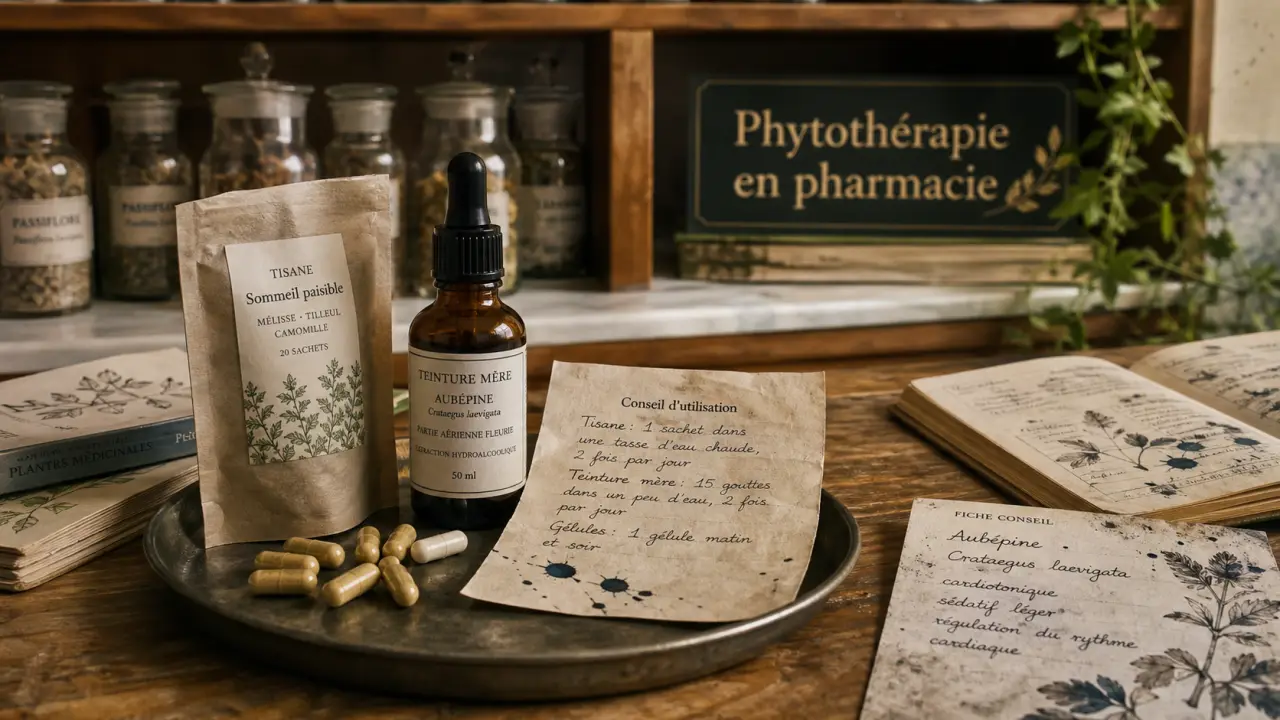 Phytothérapie en pharmacie : tisane, gélules et teinture mère au comptoir