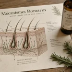 Romarin pousse cheveux : cuir chevelu, huile et hydrolat en infographie