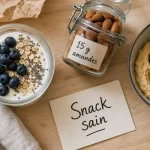 Snack sains : yaourt grec, amandes, légumes et houmous