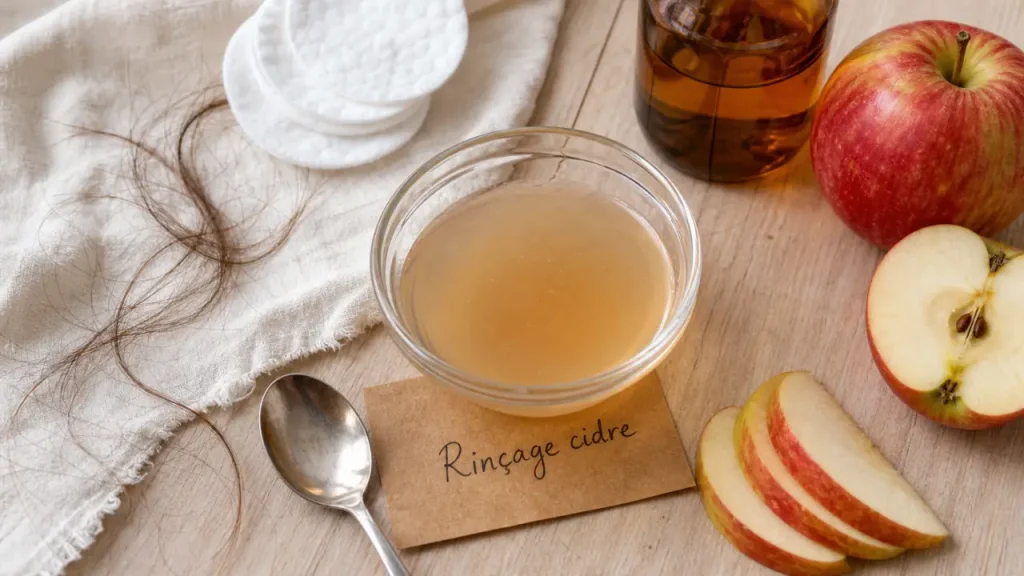 Vinaigre de cidre sur les cheveux : brillance, démêlage et cuir chevelu apaisé, à condition de bien le diluer