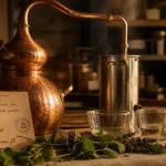 Alambic pour huiles essentielles en cuivre, distillation d’herbes aromatiques