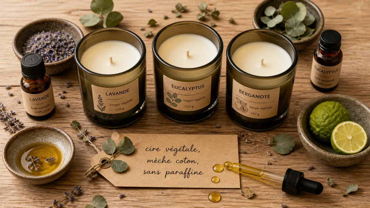 Bougie aux huiles essentielles en cire végétale et huiles essentielles