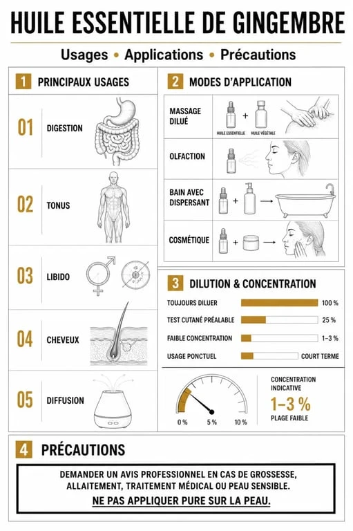 Huiles essentielles gingembre : usages, modes d’emploi et précautions de dilution