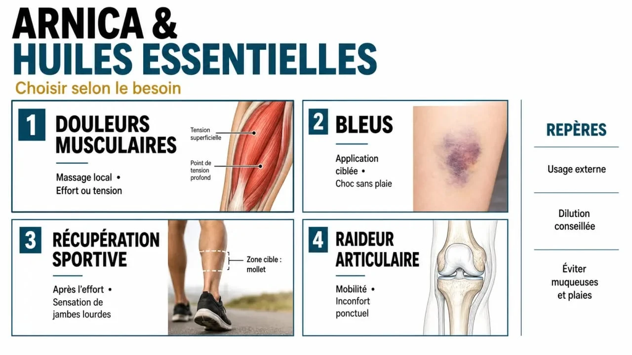 arnica huiles essentielles : usages pour douleurs musculaires, bleus et récupération sportive