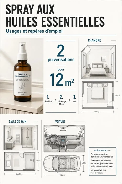 Spray huiles essentielles : usages, dosage et précautions dans la maison, la voiture et le bureau