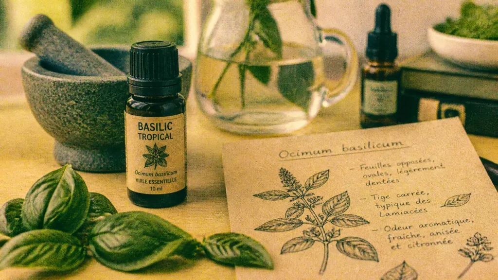 Huile essentielle de basilic tropical : 1 à 2 gouttes, digestion et précautions
