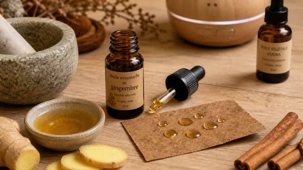 Huile essentielle de gingembre : digestion, tonus, libido et dosage sans mauvaise surprise