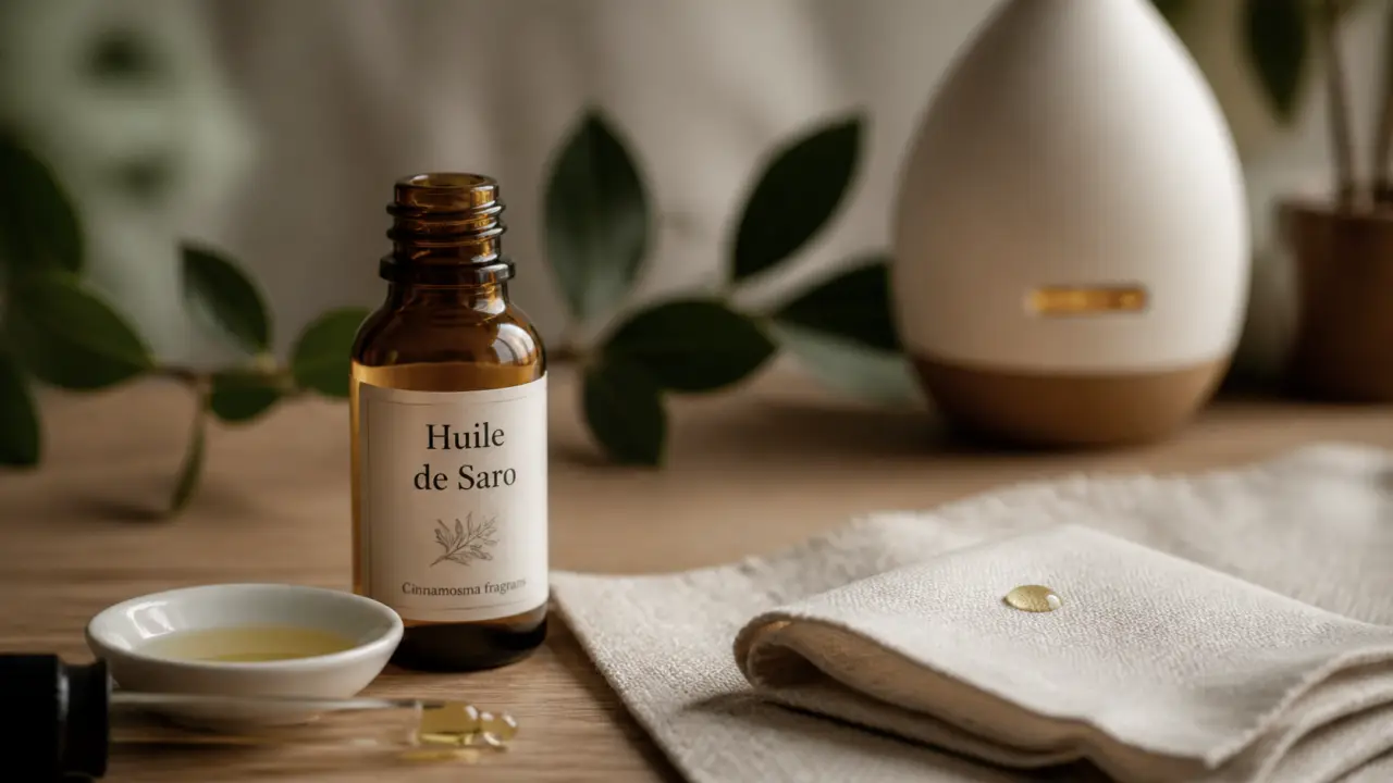 Saro huiles essentielles : flacon d’huile de Saro et pipette