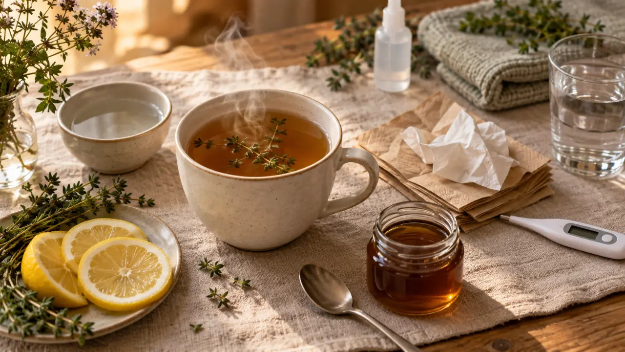 Tisane thym et miel, remèdes naturels bronchite pour soulager la toux