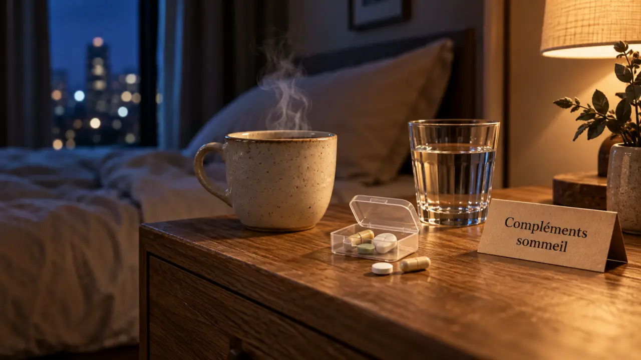Compléments alimentaires pour dormir : pilulier et tisane avant le coucher