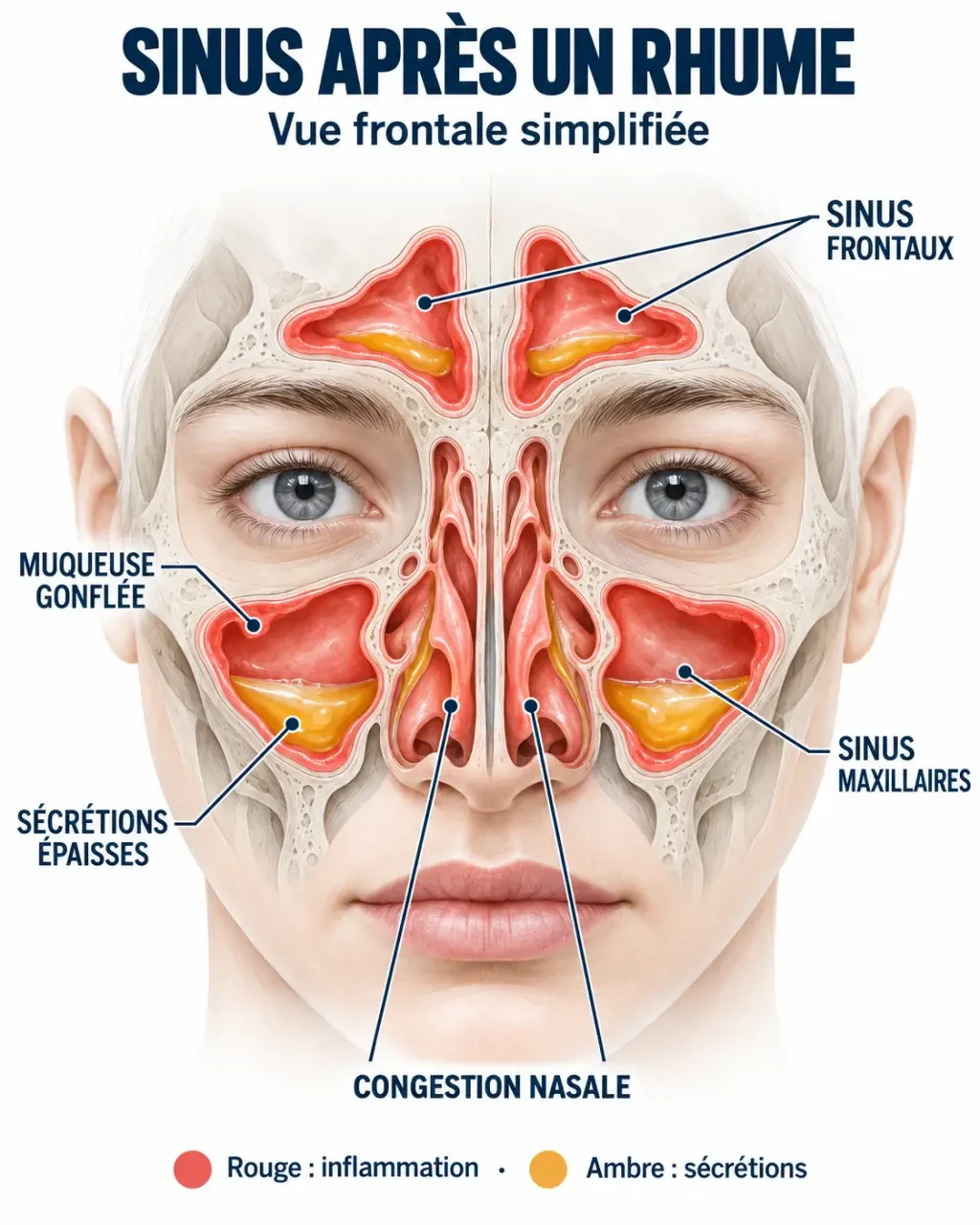 Schéma des sinus et de la congestion pour comprendre la sinusite et les huiles essentielles