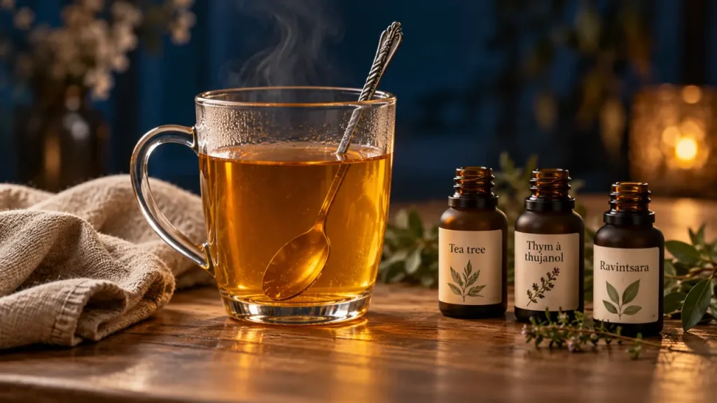 Huiles essentielles et mal de gorge : le miel ne rend pas la voie orale sans risque