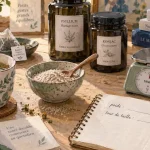 Phytothérapie pour perdre du poids : tisane et fibres de psyllium/konjac sur une table